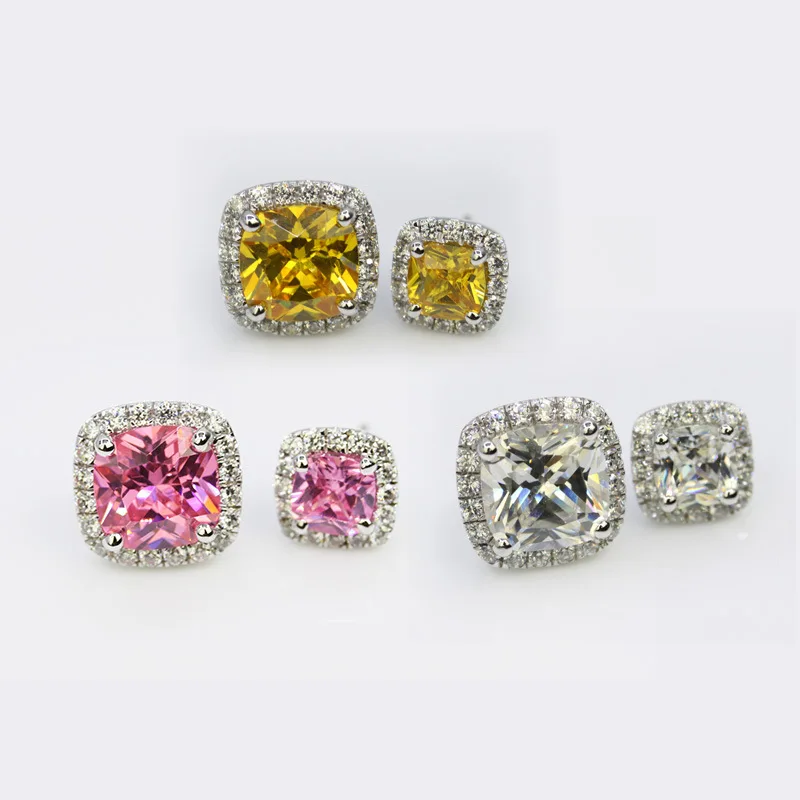 Женские квадратные серьги-гвоздики с цирконием AAAAA Двойные серьги белого цвета