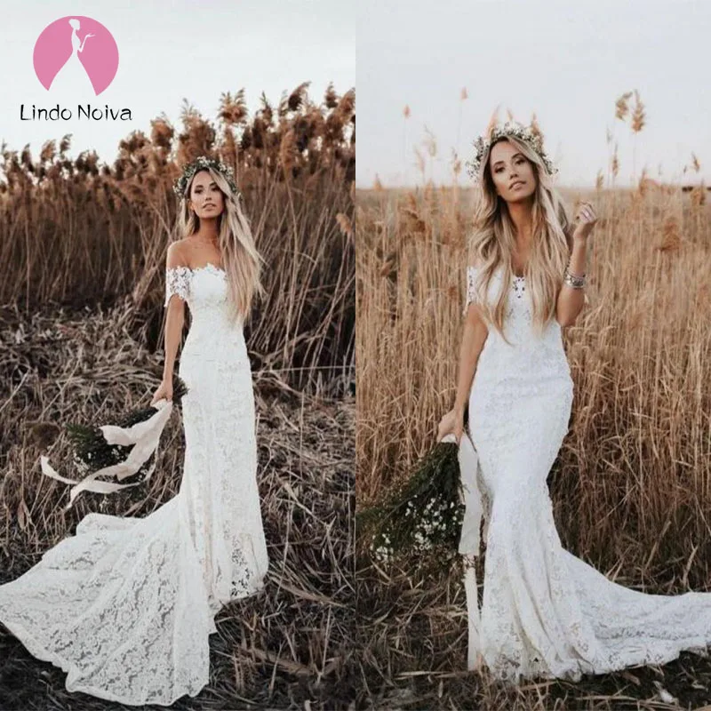 Женское кружевное платье с открытыми плечами Vestido de noiva свадебное в стиле бохо