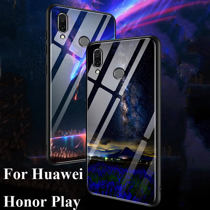 Чехол для Huawei Honor play чехол роскошное закаленное стекло + задняя крышка с мягкими