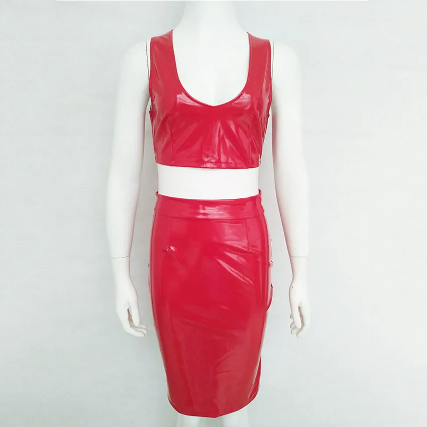 Abbille пикантные Для женщин черный Красный Bodycon Кожаные модельные туфли на латекс