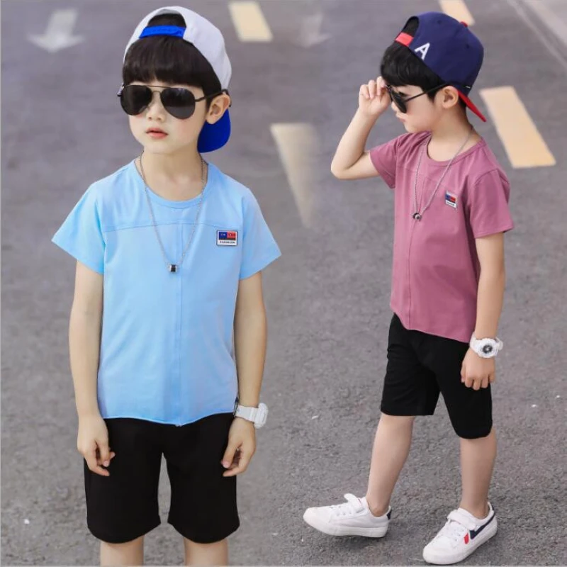 2pcs clothes sets 2019 summer new children's clothing boy short-sleeved Tshirt + short pants | Детская одежда и обувь