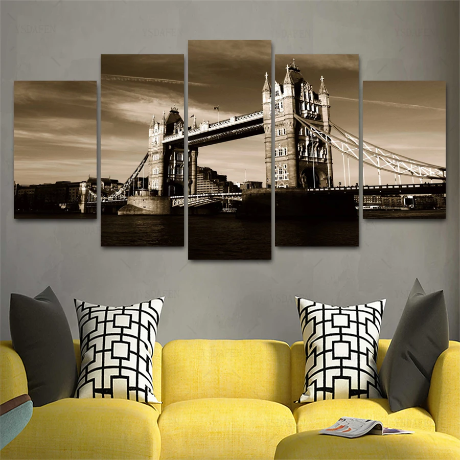 Op de muur HD Печать olieverf modulaire foto постер с пейзажом вид комнаты декор woondecoratie 5 шт. Холст