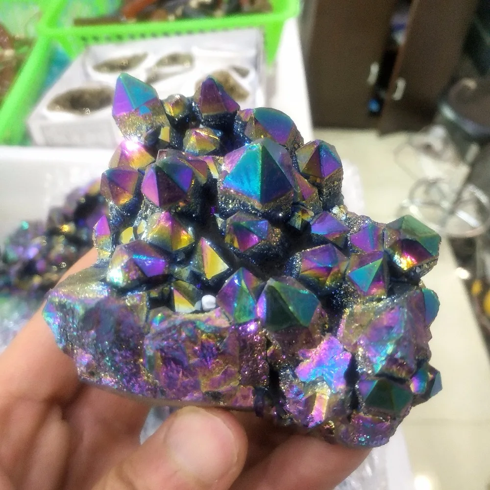 

Beautiful colorful aura quartz crystal cluster electroplate natural stones and minerals for home decor or party decoration