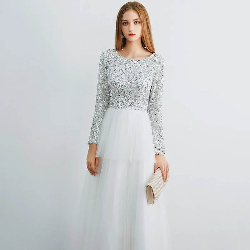 Женское вечернее платье с блестками SSYFashion белое элегантное бальное из мягкого