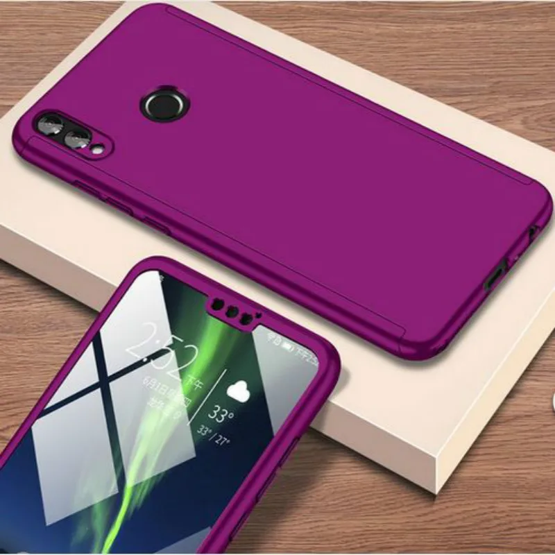 Фиолетовый Роскошные 360 Полное покрытие чехол для телефона для Huawei Y7 Y6 pro P20 P30 Pro P8 P9 P10 Lite Honor 10 8 9 lite 7A 7C чехлы с Стекло - Цвет: Фиолетовый