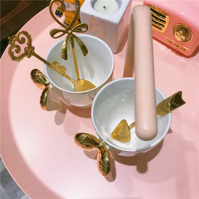 1 шт. кружка с золотым крылом ангела керамическая чашка жемчужно белая для