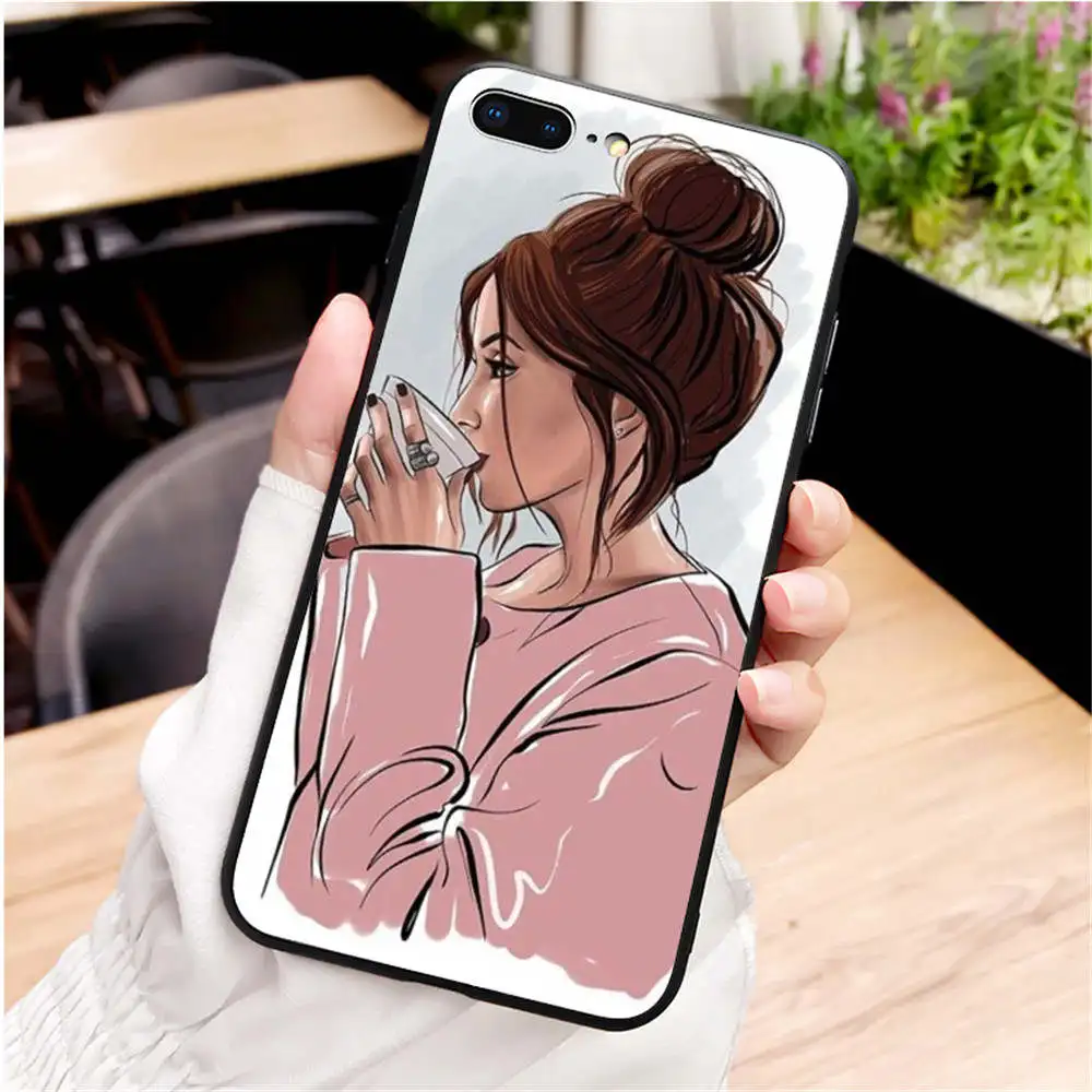 TPU Чехол для iPhone 11Pro MAX XR XS X10 5 6 7 8Plus 11Pro MAX SE из мягкого ТПУ с черными и коричневыми волосами - Цвет: TPU