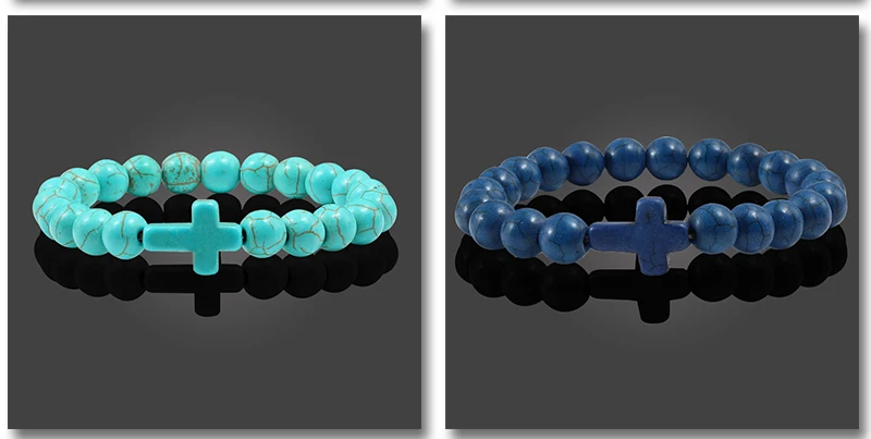 Fashion Men Natural Volcanic Stone Bracelet Classic Cross Beads Meditation Prayer Strand Bracelets Bangle for Women Yoga Jewelry
