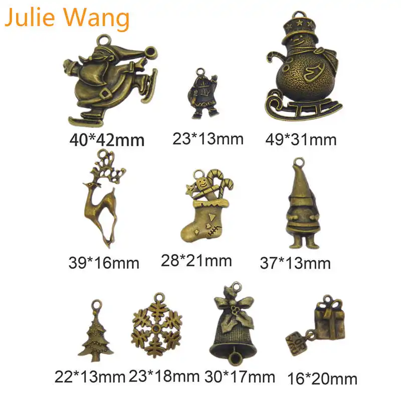 Julie Wang Antique Colors Mixed Christmas Deer Bell Santa Claus Alloy Charms Necklace Pendant Bracelet Jewelry Making Accessory | Украшения