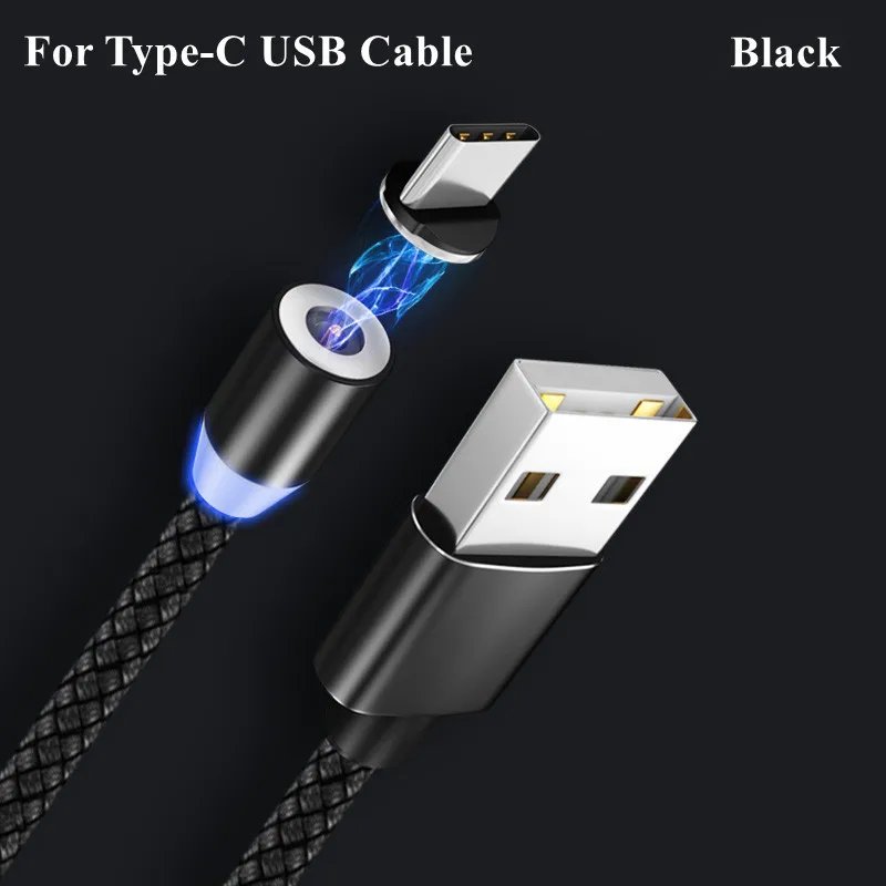 Black For Type-C Светодиодный магнитный usb-кабель для зарядки кабеля USB type C Магнитный зарядный кабель для передачи данных Micro usb кабель для samsung Xiaomi huawei USB шнур - Цвет: Black For Type-C