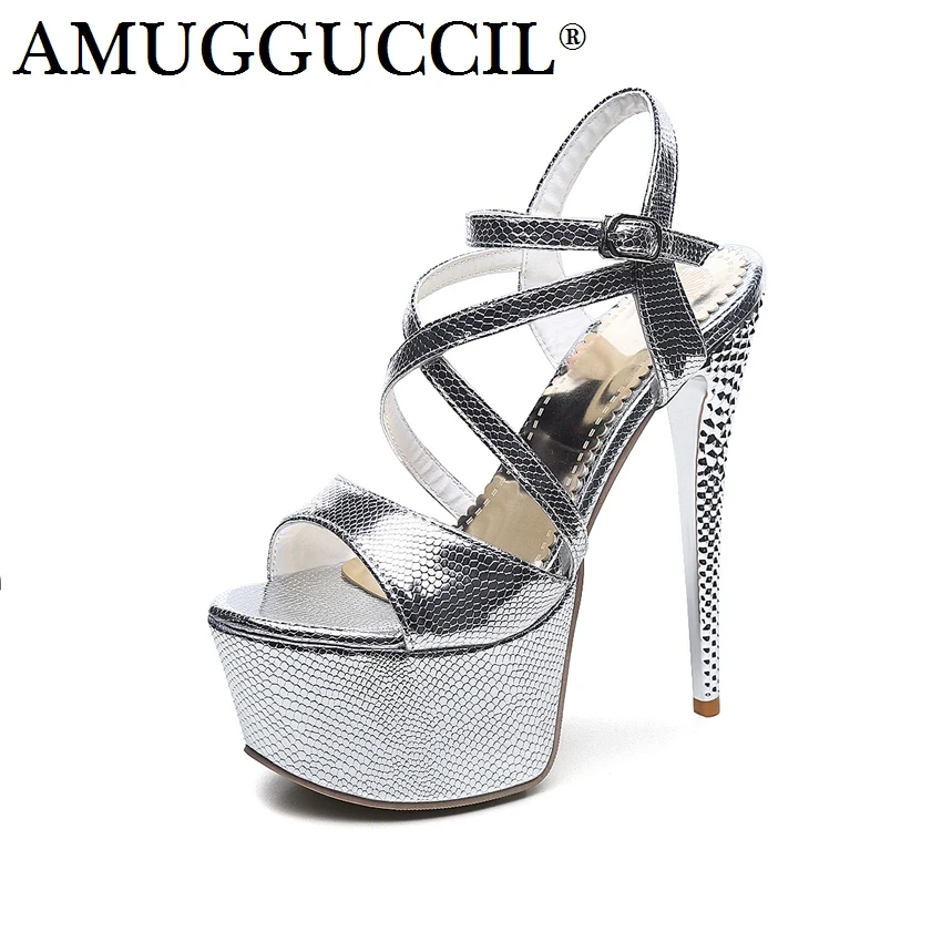 

2021 New Plus Big Size 31-48 Black White Red Silver Sexy Party Wedding 16CM High Heel Platform Summer Ladies Women Sandals L760