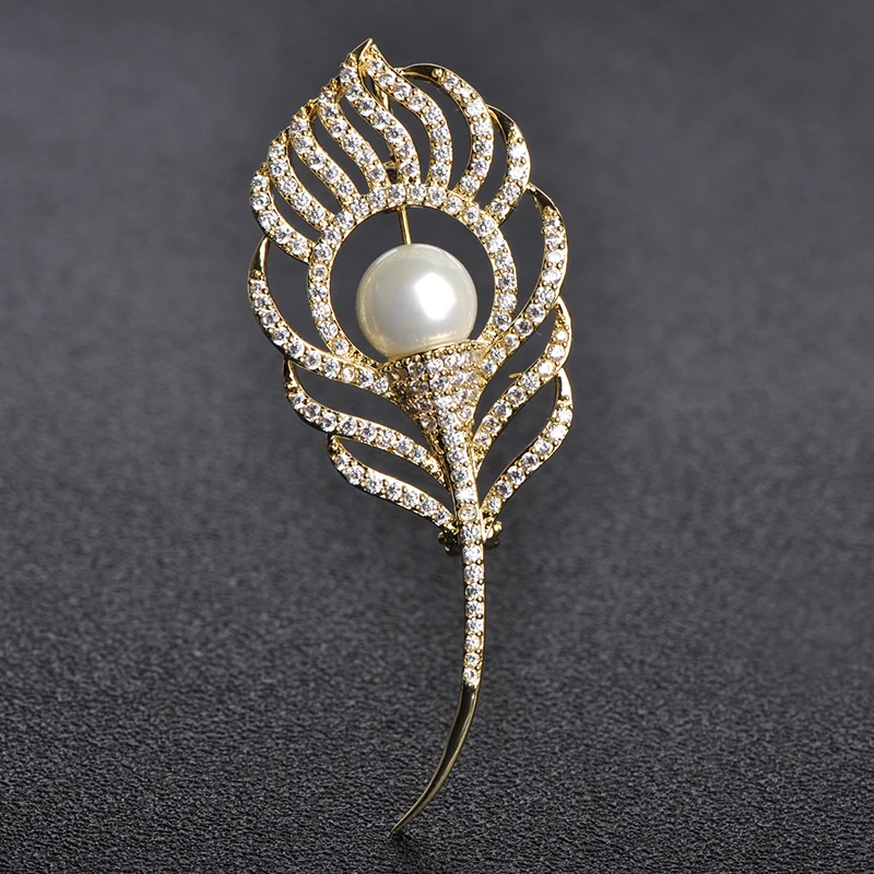 Blucome Высокая брошь с искусственным жемчугом горный хрусталь Медь Брошь для