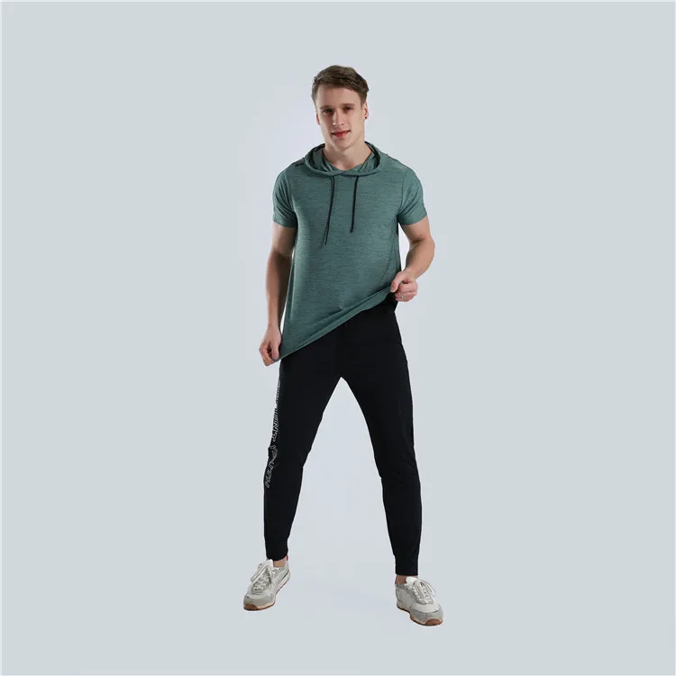 Men Running Hoodie Shirts Fitness Sweatshirt Quick-dry Jersey Gyms Clothing Short Sleeve Training Top Male Sports T Shirt