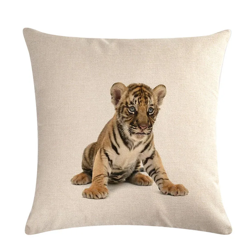 45*45cm cartoon animal pattern linen cushion cover wild home pillowcase textile decoration | Дом и сад
