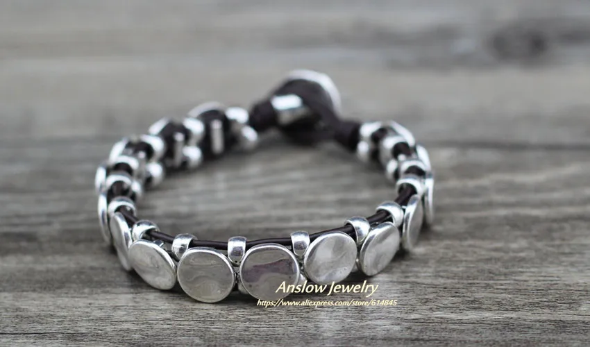 Anslow New Punk Rock Bijoux Fashion Jewelry Vintage Antique Silver Plated Leather Bracelet For Women Men Unisex Gift LOW0709LB