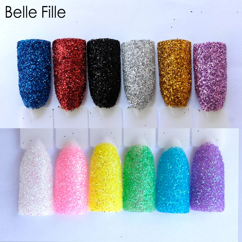 BELLE FILLE 12 коробок блеск для ногтей Блестящий Порошок блестящие дизайна пигмент