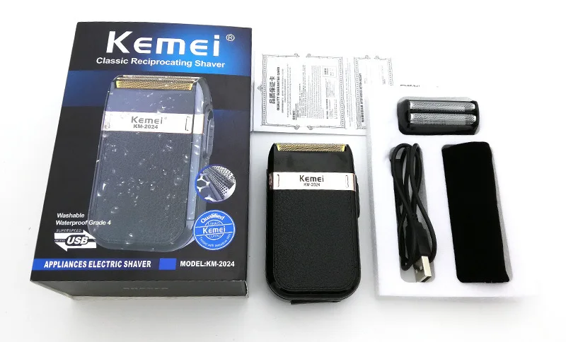 Kemei KM-2024 аккумуляторная бритва для мужчин с USB зарядкой поршневое лезвие моющаяся