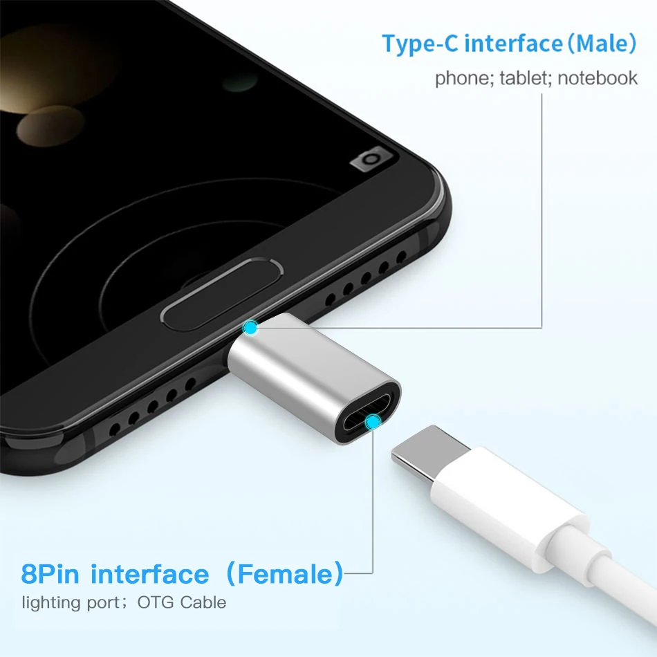 ACCGUYS камер Мгновенной Печати Mini 8 контактный разъем для Тип usb C или передачи данных со штекером Зарядное устройство Кабель-адаптер On-The-Go преобразователь для iPad Pro samsung S8 S9 huawei P10 P20