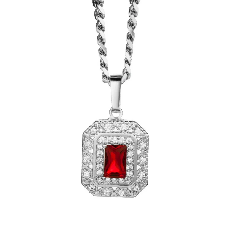 Small Gold Charm Green Black Red Gem Pendant Necklace Zircon Stone Stainless Steel Link Chain Hip Hop for Men Women Jewelry | Украшения и