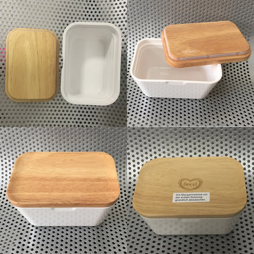 Коробка для масла меламиновая тарелка с деревянным держателем крышки