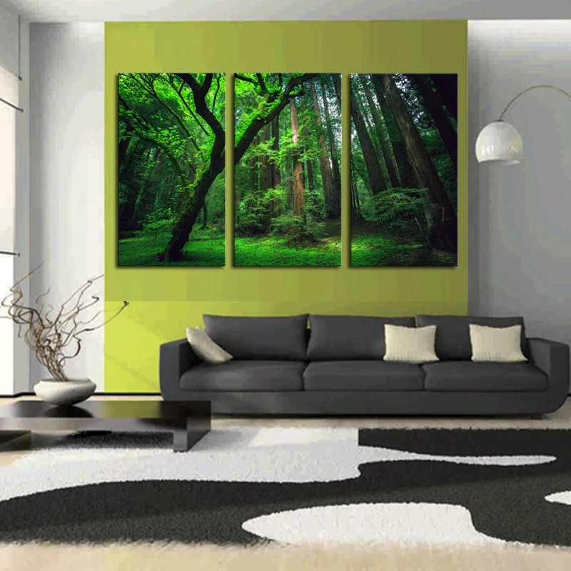 3 Panels Green Forest HD Canvas Print Painting Artwork Modern Home Wall Decor Art Picture On Prints | Дом и сад