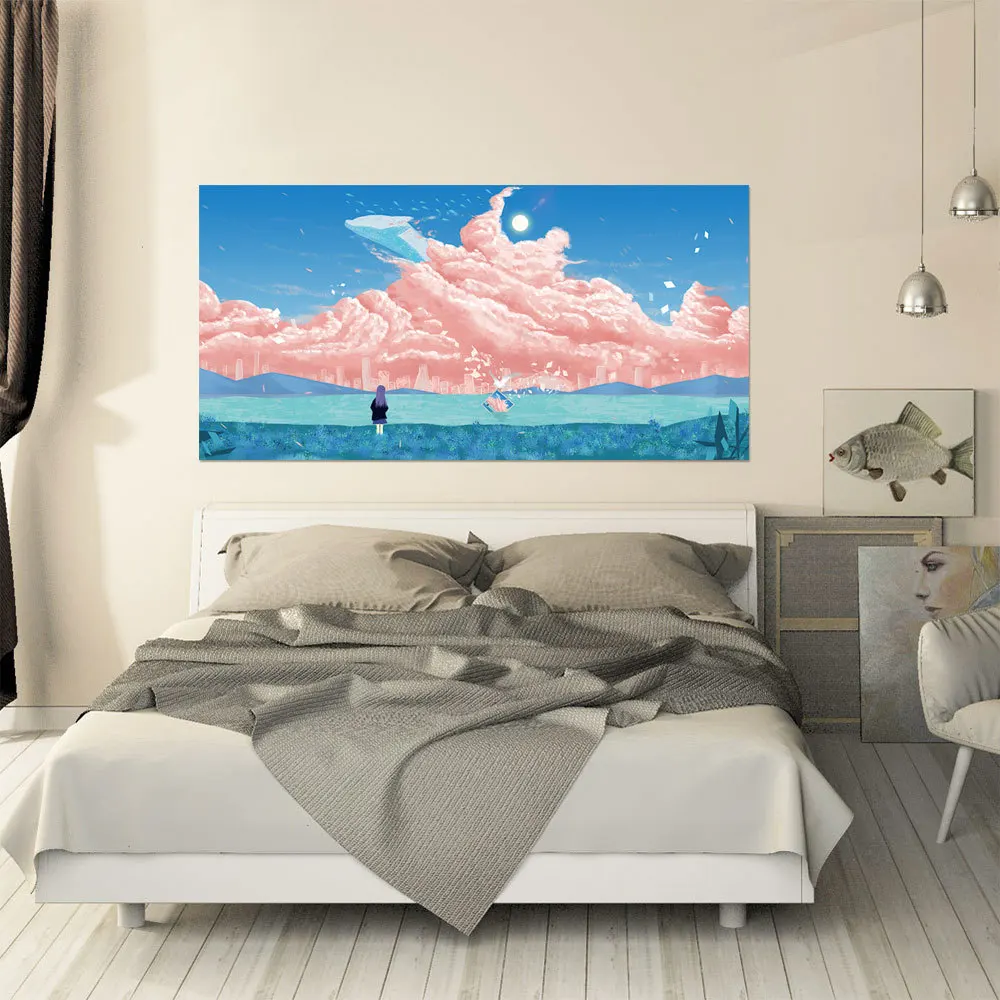 3D наклейка на изголовье небо девушка река Пляж любовь под звездами кампус окно