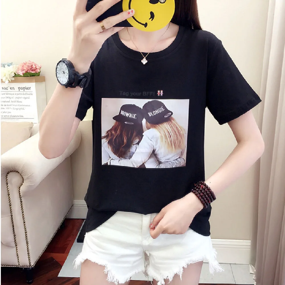 Женская футболка 2019 летняя женская однотонная повседневная черная белая с