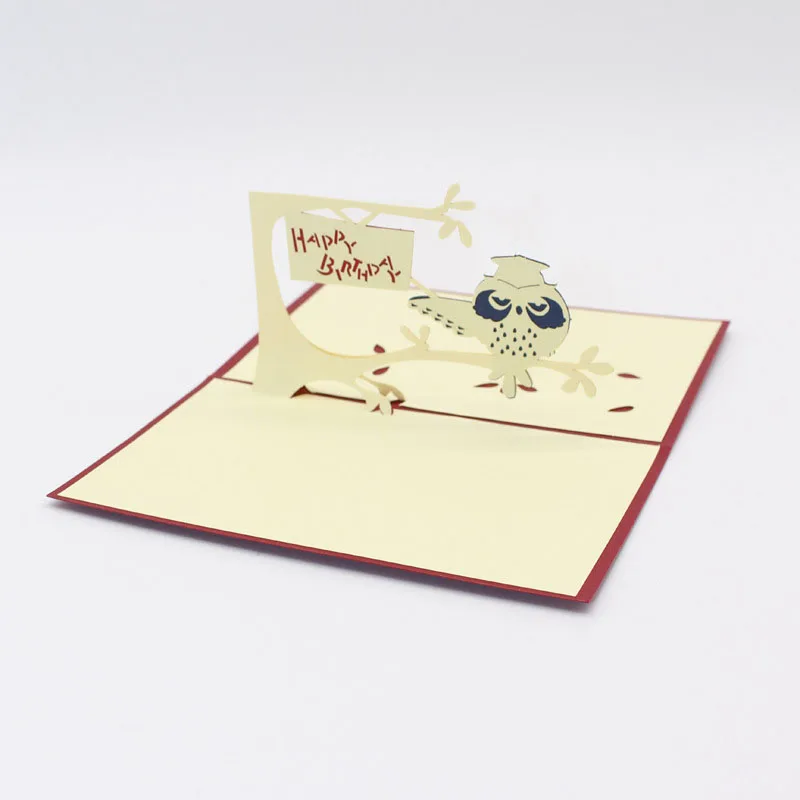 3D лазерная резка ручная работа милая сова в дереве бумажные приглашения открытки