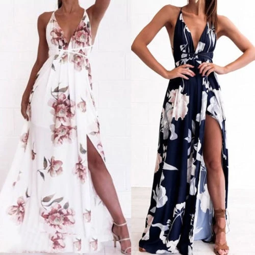 Женское длинное пляжное платье с глубоким V образным вырезом без рукавов|Женские
