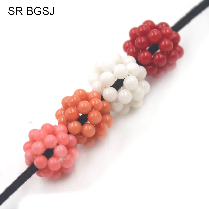 

Free Shipping 4pcs 11-12mm Hot Sale Handmade Round 2-3mm Coral Beads Contexture Jewelry Hand knit Ball Beads