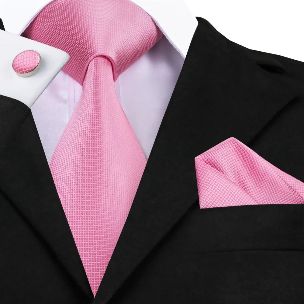 

2016 Fashion Pink Solid Tie Hanky Cufflink Silk Jacquard Necktie Formal Business Wedding Party 8.5cm Width C-401 Ties For Men
