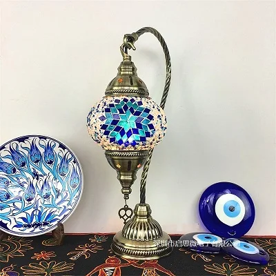 style H Турецкая мозаичная настольная лампа, винтажный арт-деко, ручной работы, lamparas de mesa, мозаичный стеклянный романтичный светильник для кровати, lamparas con mosaicos - Цвет абажура: style H