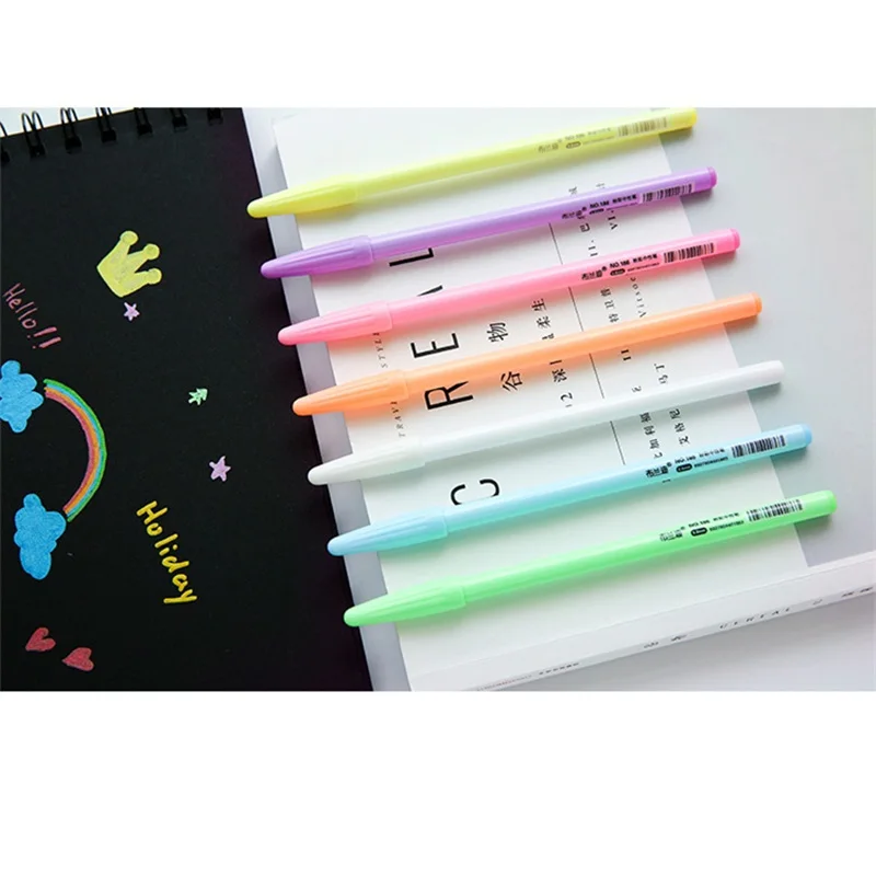 

7 pcs High Gloss Powder Color Neutral Pen 0.8mm Ballpoint Writing Pens for Journal Album Home DIY Art School Supplies A6023