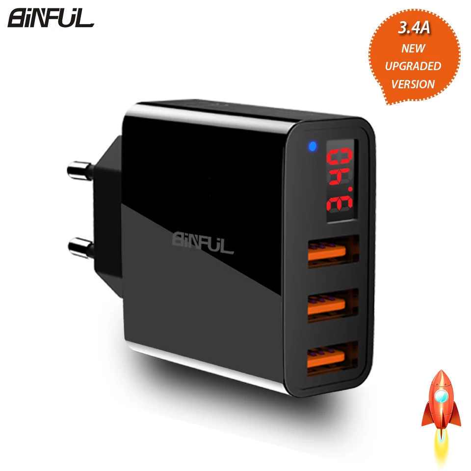 Обновление USB настенное зарядное устройство 3 порта 3.4A светодиодный дисплей