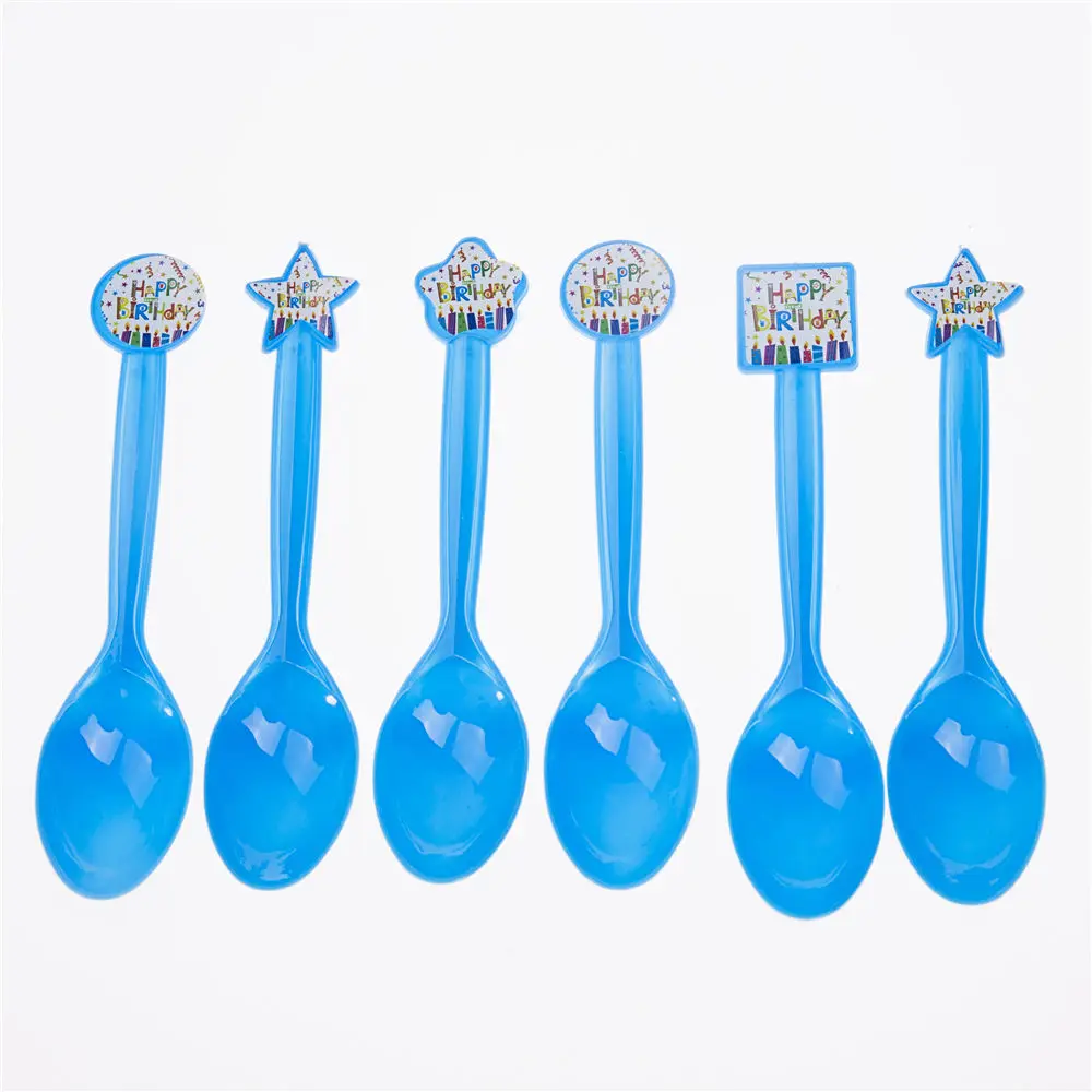 Happy birthday theme blue spoon kids party event disposable tableware supplies | Дом и сад
