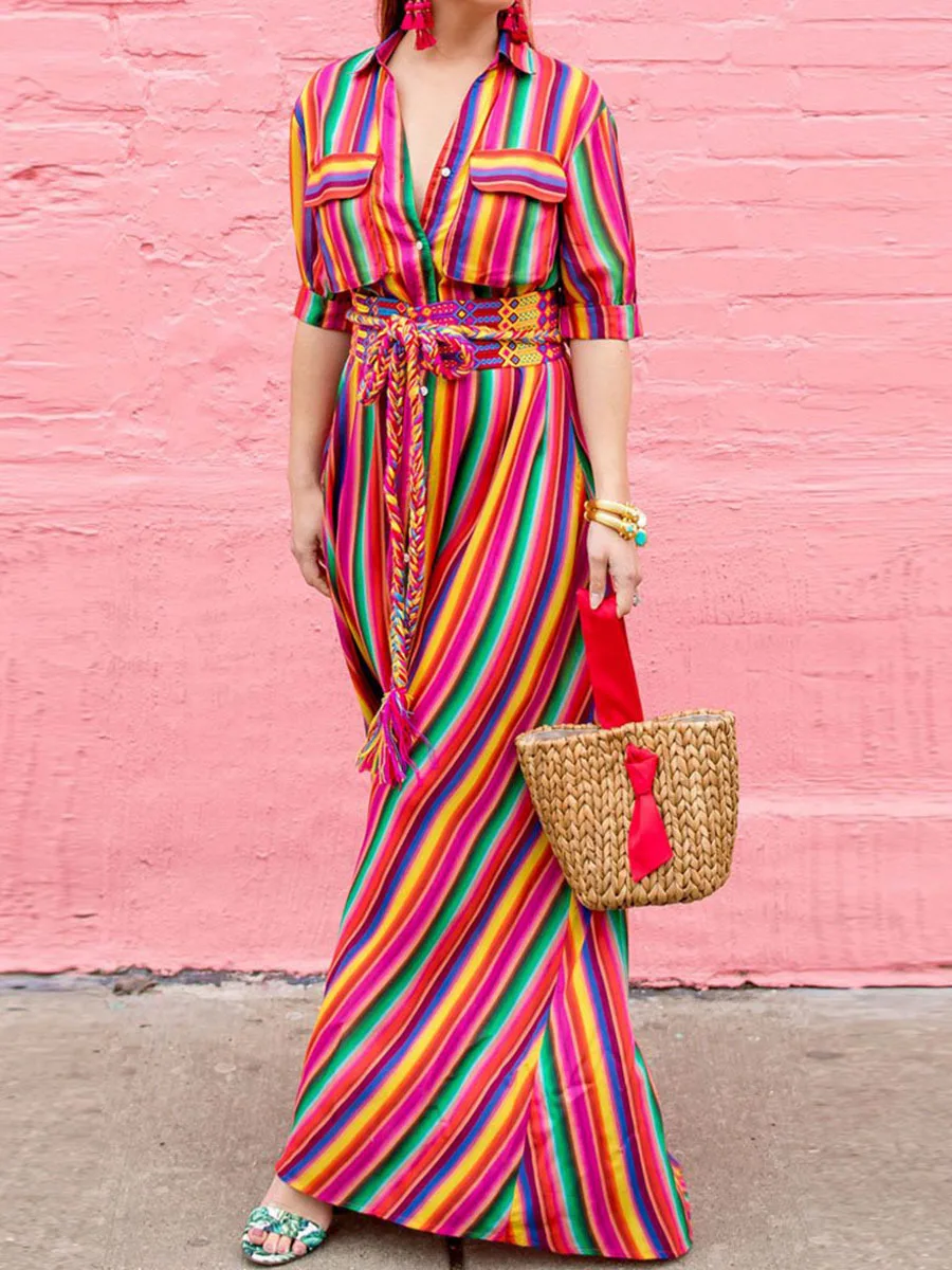 New Dress Hot Sale Sleeves Striped Lace Plus Size Long Stripe for Fashion Women | Женская одежда