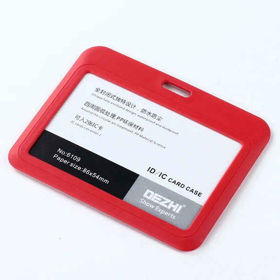 Экологичный пластиковый горизонтальный стиль ID IC карты держатель значка с полиэфирным шнурком, Пользовательский логотип держатель для карт, твердый/полоса - Цвет: red no lanyard