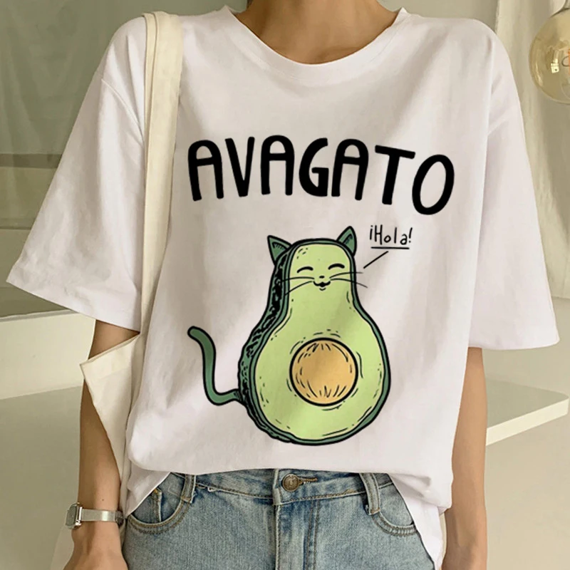 New T shirt Women Cartoon Avocado Vegan Short Sleeve Cute T-shirt Small Fresh Casual Harajuku Ullzang Tshirt Fashion Tops | Женская