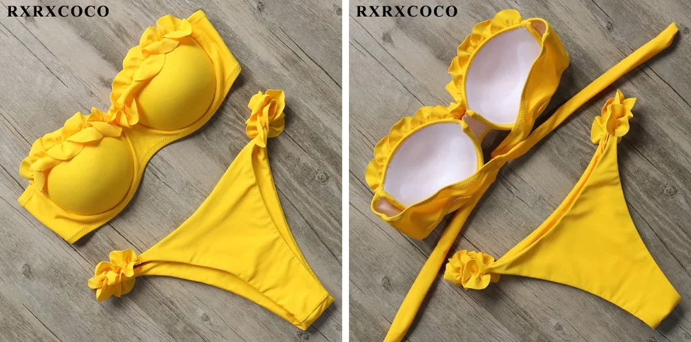 RXRXCOCO, сексуальный пуш-ап бикини, женский купальник,, бандо, пляжная одежда, бразильский комплект бикини, купальник, купальный костюм, купальники