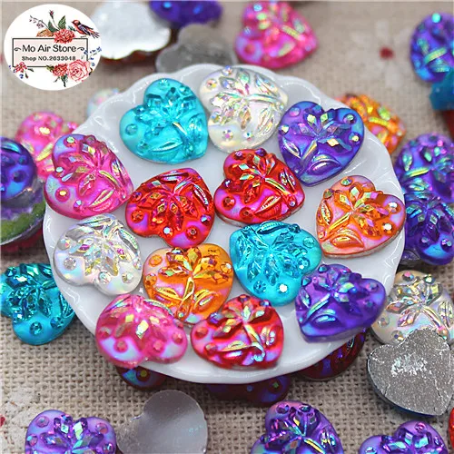 mix color 100pcs 100 шт 10 мм Сердце Блестящий AB Цвет Акриловые бусинки плоская подставка из горного хрусталя кабошон искусство поставка украшение поделка-Шарм DIY без отверстия - Цвет: mix color 100pcs