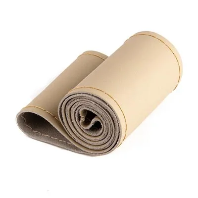 Beige Новинка 38 см DIY мягкая кожаная Автомобильная оплетка из искусственной кожи чехол на руль черный серый бежевый коричневый цвет аксессуары для интерьера - Название цвета: Beige