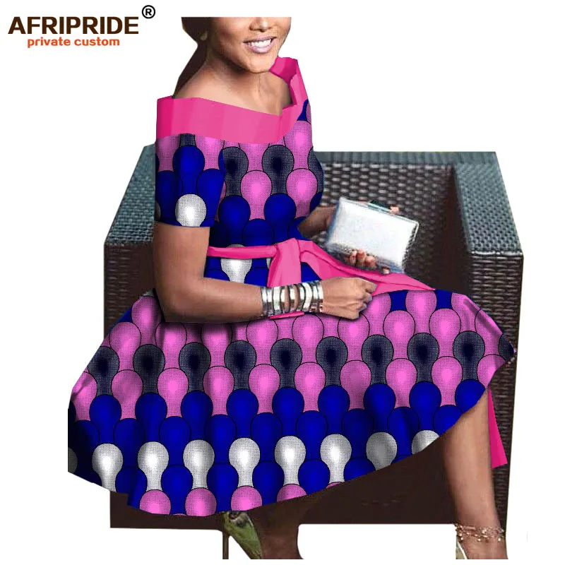 Осеннее платье для африканских женщин AFRIPRIDE, индивидуальное плиссированное платье с коротким рукавом и v-образным вырезом до середины голени из чистого воскового хлопка A722565 - Цвет: 254X