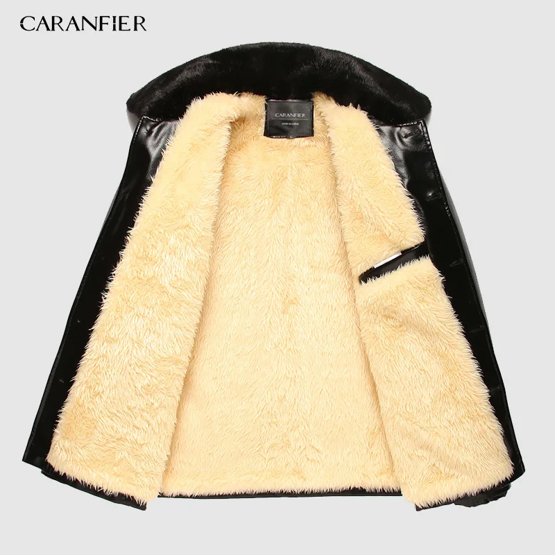 CARANFIER мужская зимняя куртка плюс бархатная Толстая куртка для мужчин среднего возраста кожаная мужская куртка с меховым воротником Съемная мужская одежда 4XL