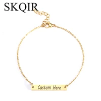 skqir custom any name wome bar bracelets gold color rose stainless steel jewelry personalized initial letter bracelets for gift
