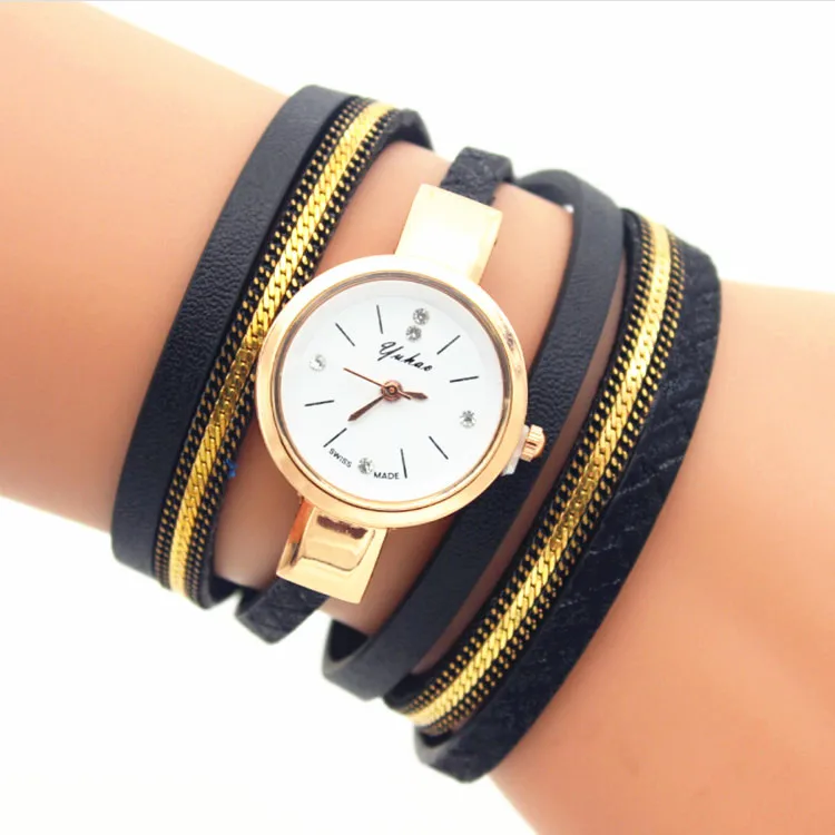 100 шт./лот новые модные женские плетеные кожаные часы обернутые розовым золотом