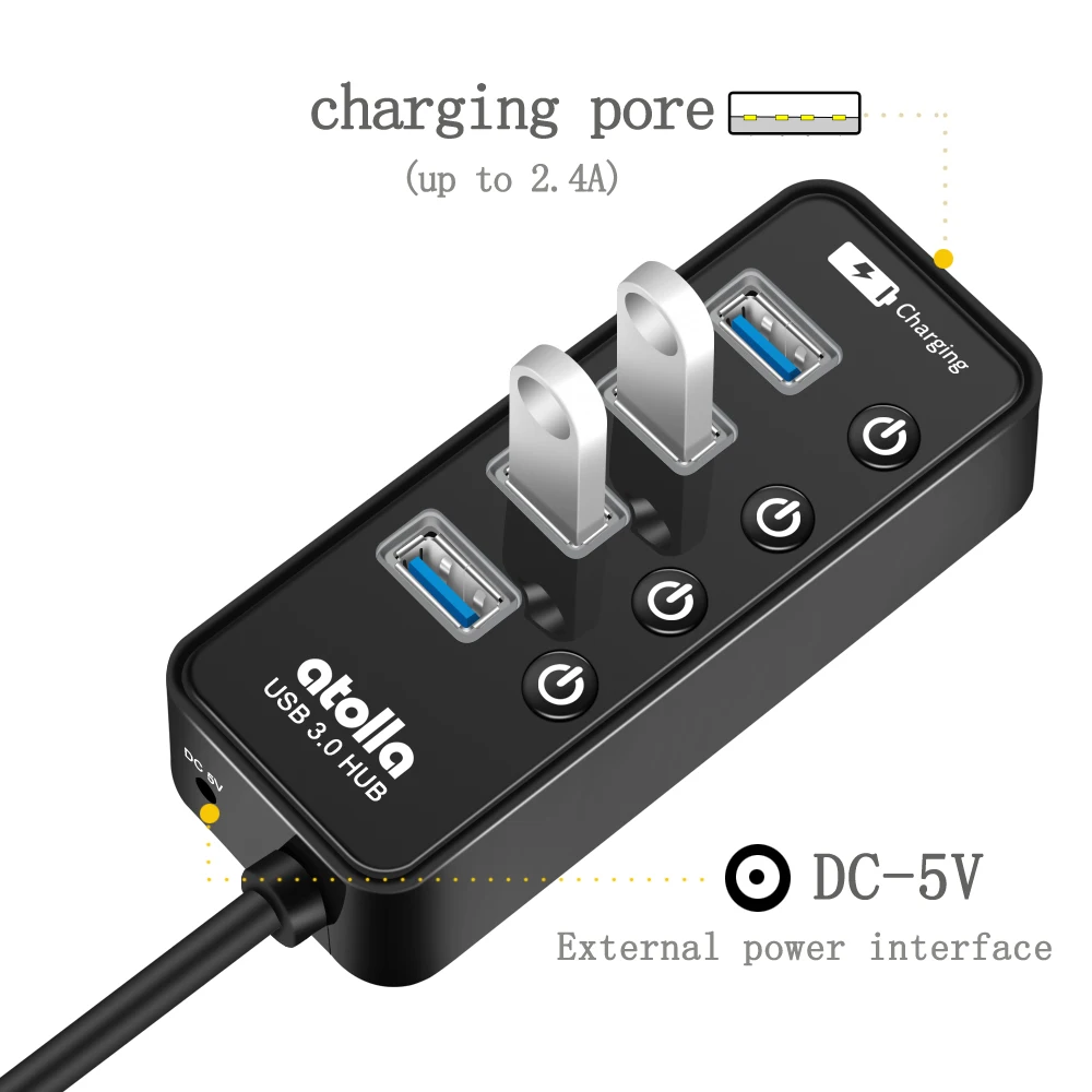 Usb концентратор atolla 4 портовый SuperSpeed USB 3 0 usb разветвитель с 1 портом для зарядки и