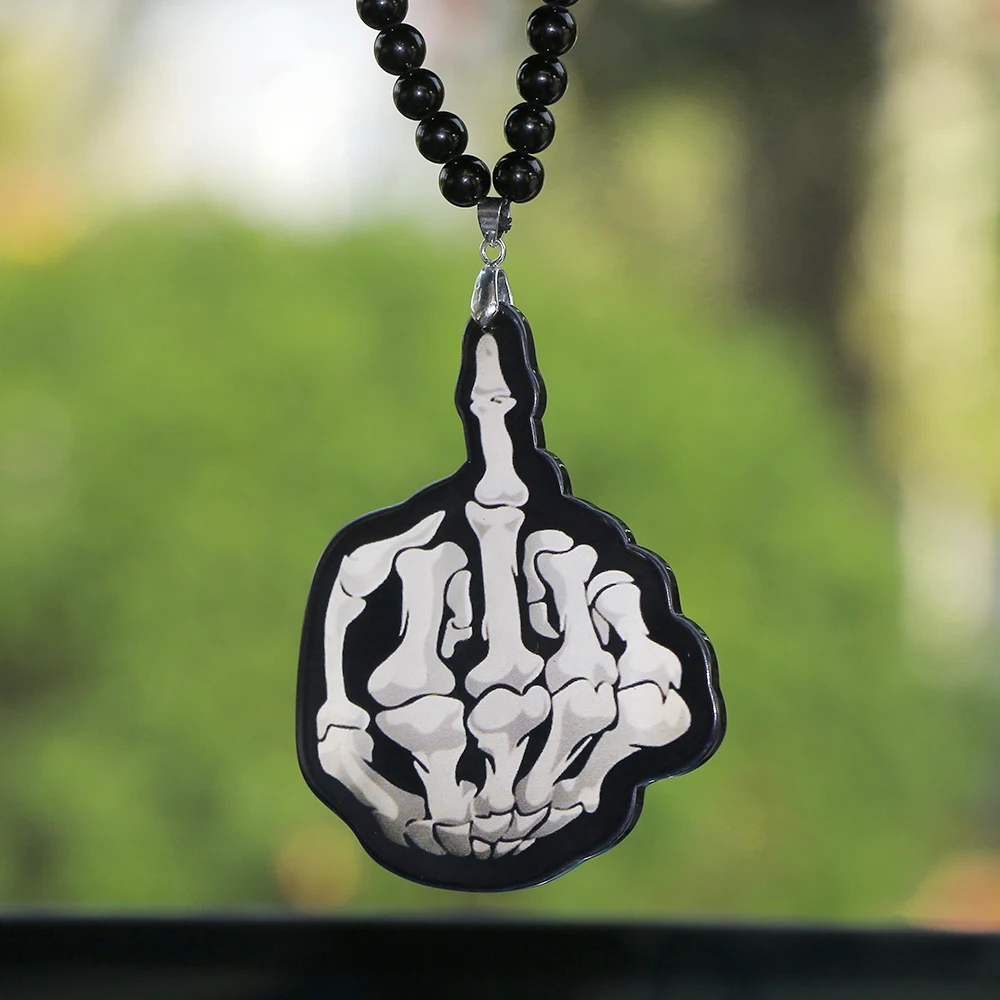 Car Pendant Acrylic Skeleton Hand Bones JDM Rear View Mirror Charms