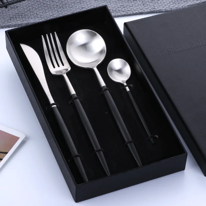 4pcs with a gift box 4 шт Лидер продаж Нержавеющая сталь набор посуды высокого Класс Западной набор посуды ужин Ножи вилки, ложки столовые приборы с подарочной коробке - Цвет: 4pcs with a gift box