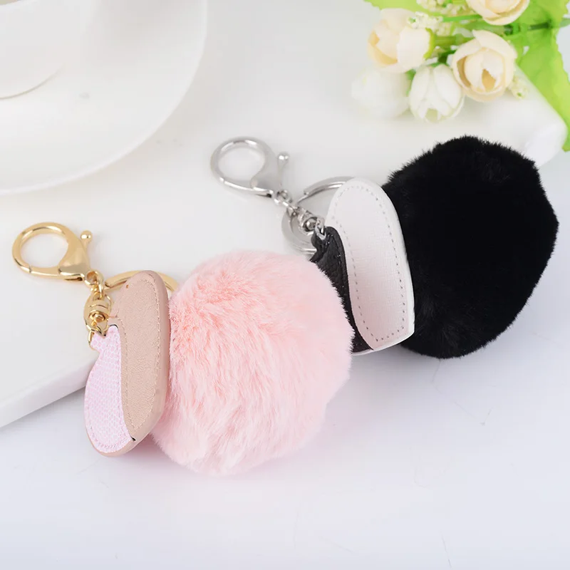 Fur Ball Key Chain Rings Pendant Cute Pompom Heart Shape Keychain Women Car Bag Ring | Chains