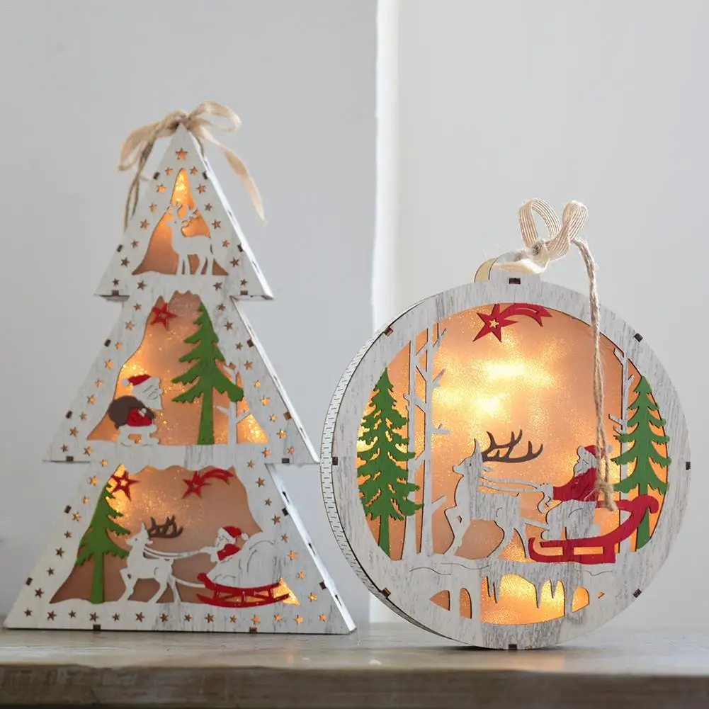 Деревянный светящийся яркий елочный светильник украшение рождественская ёлка